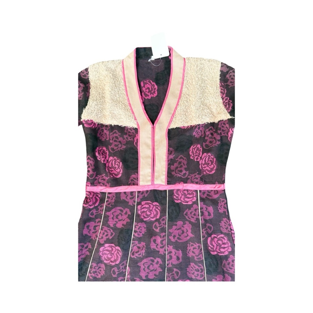 Vintage Floral Long Sleeve Dress – Pink Noir Romance (Size S) - Picture 6 of 13